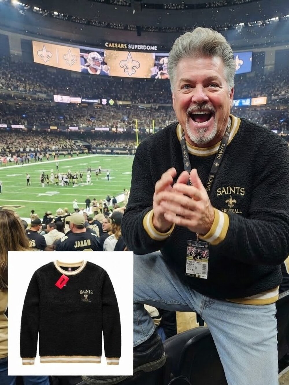 NFL Saints Black Gold Faux Fur Men's Sweater XL